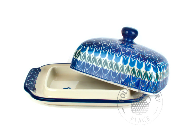 Large Butter Dish - Blue Tulips