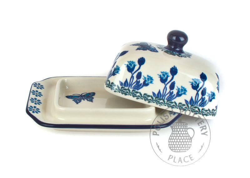 Small Butter Dish - Blue Daphodils with Butterfly