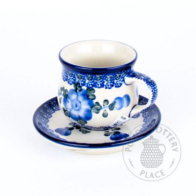 Demitasse Cup and Saucer - Large Blue Flowers