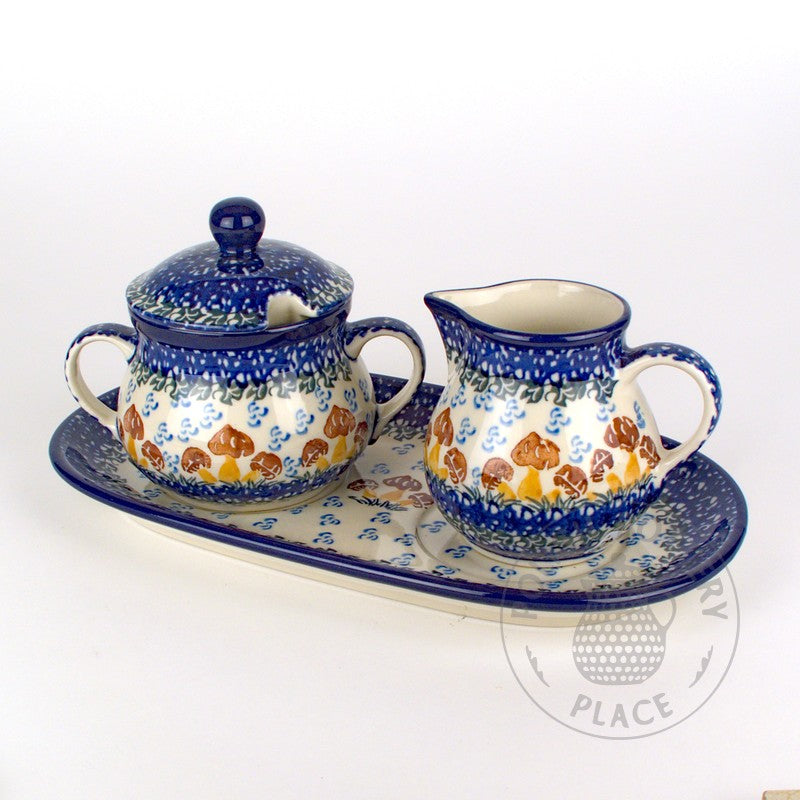 Sugar & Creamer Set - Polish Pottery - Mushroom