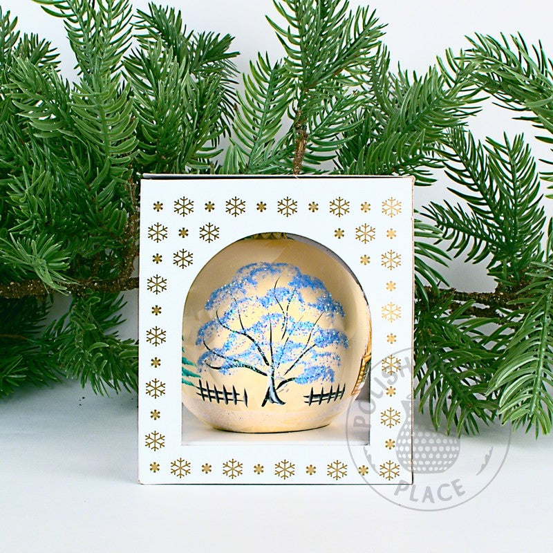 Small Polish Glass Ornament - Marbled French Vanilla - Two Trees & Two Cabins