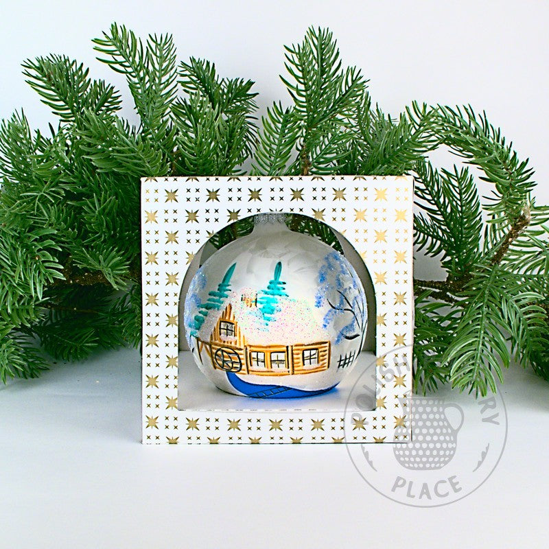 Medium Polish Glass Ornament - Marbled Pearl - Watermill & Cabin