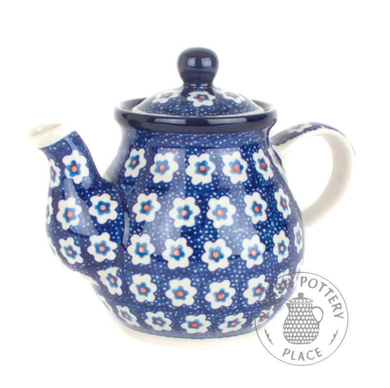 Teapot - 10 oz - White Daisies over Cobalt