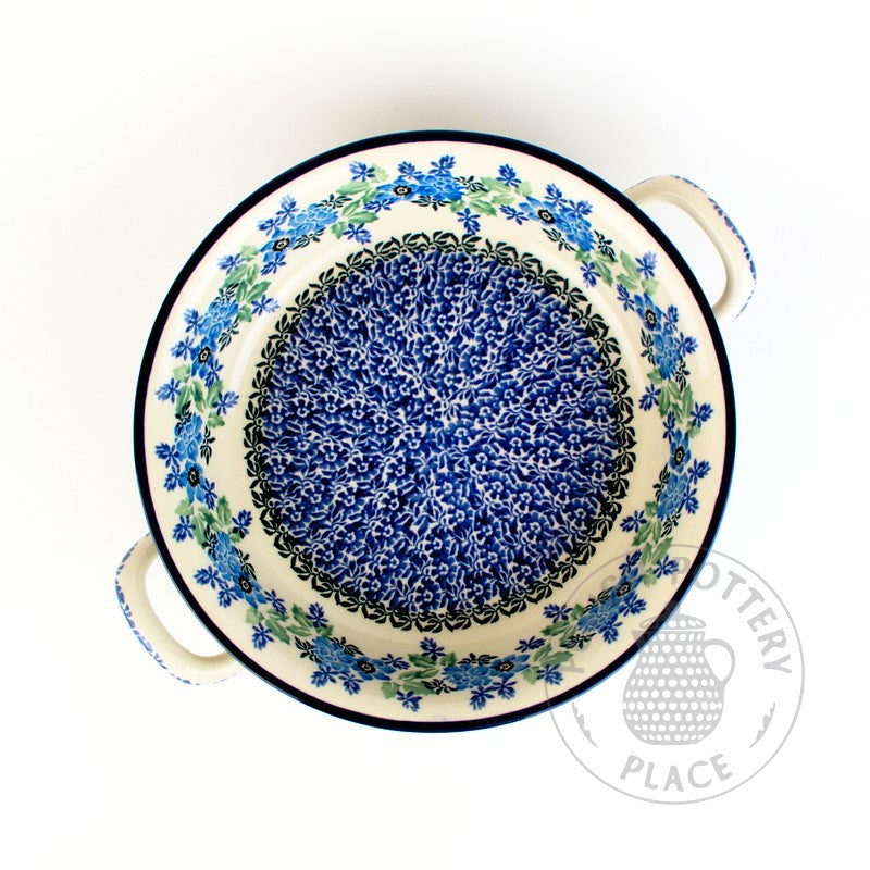 Small Round Baker with Handles - Blue Wildflowers