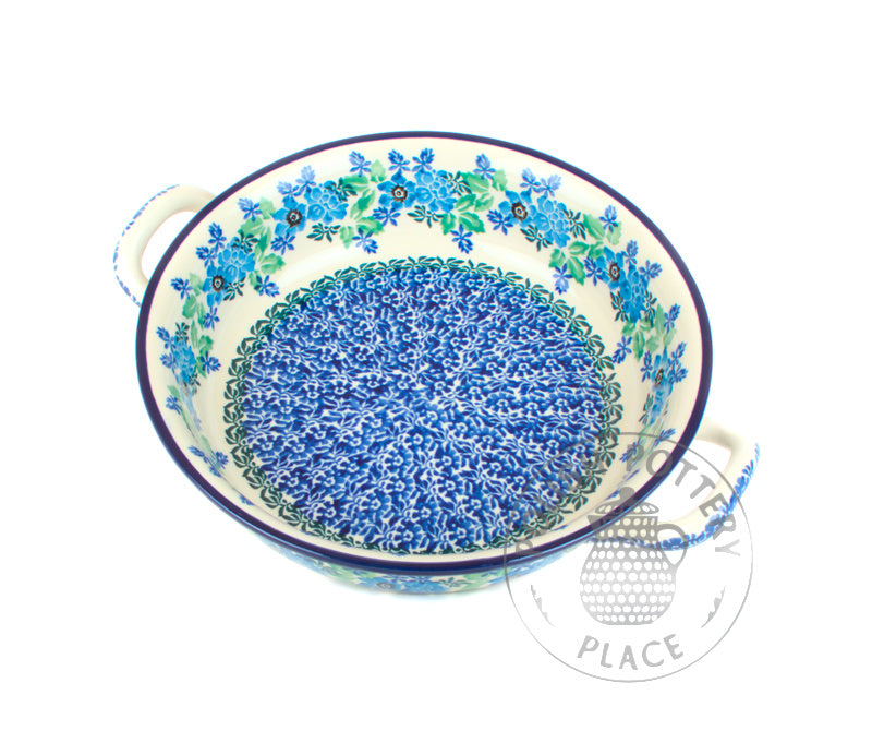 Small Round Baker with Handles - Blue Wildflowers