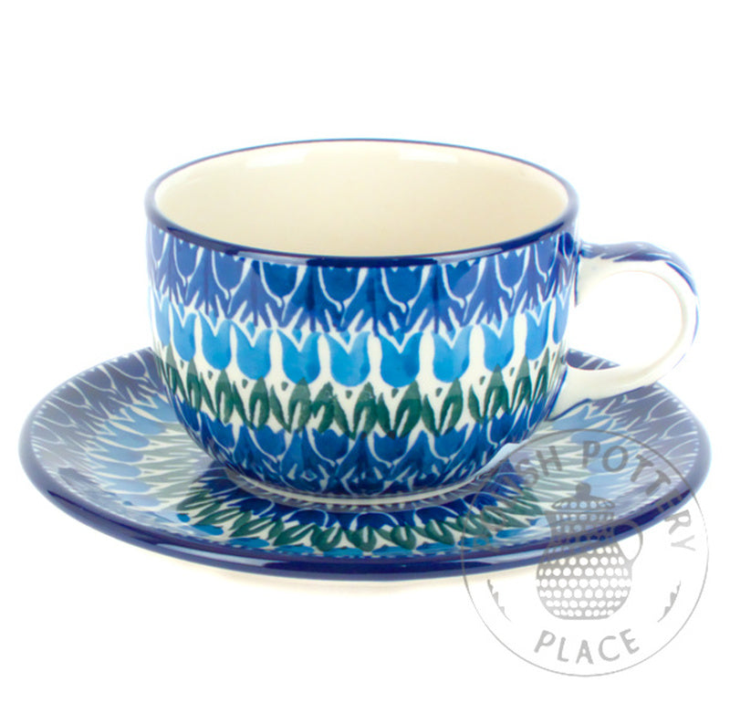 9oz Cup & Saucer - Blue Tulips