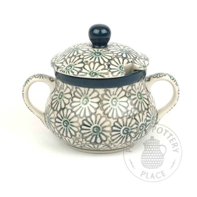 Large Sugar Bowl  - Green Daisies