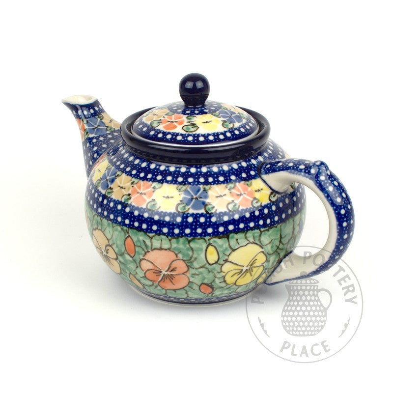Round Teapot - 40 oz - Pansy Bouquet UNIKAT