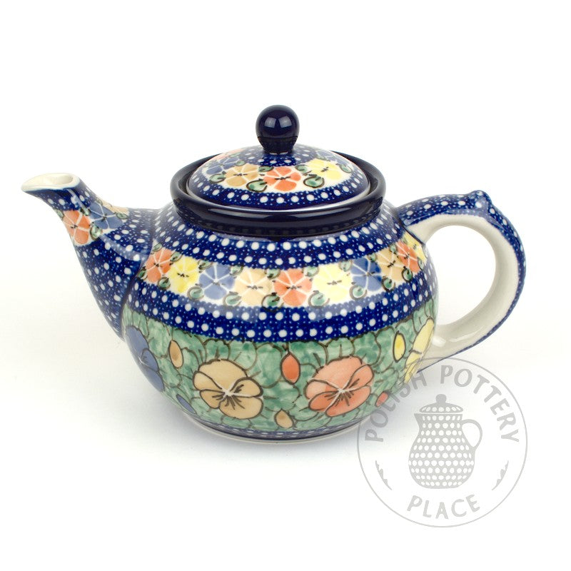 Round Teapot - 40 oz - Pansy Bouquet UNIKAT
