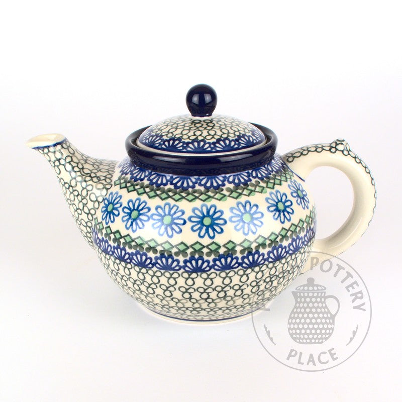 Round Teapot - 40 oz - Groovy Blue Flowers