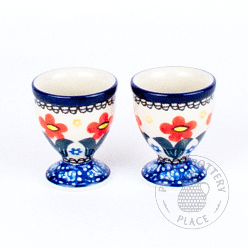 S/2 Egg Cups - Cheerful Red Flowers