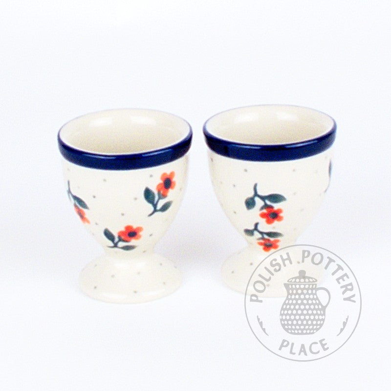 S/2 Egg Cups - Coral Flowers on White