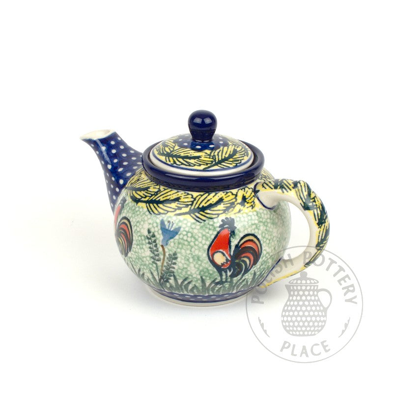 Round Teapot - 14 oz - Red Rooster UNIKAT