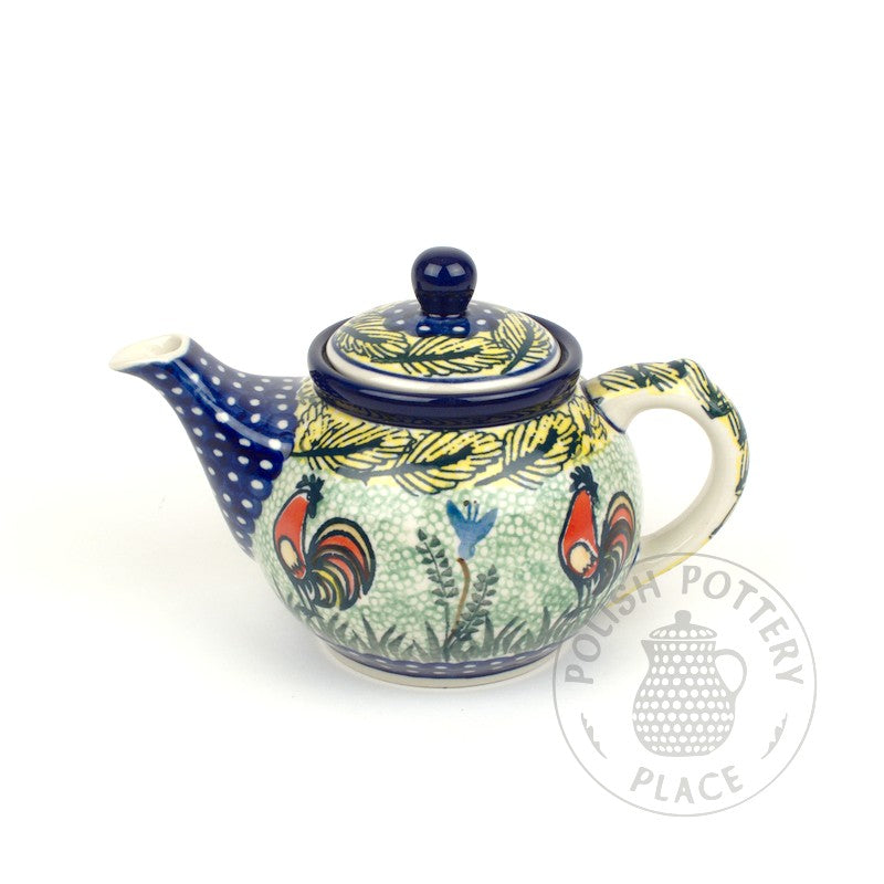 Round Teapot - 14 oz - Red Rooster UNIKAT