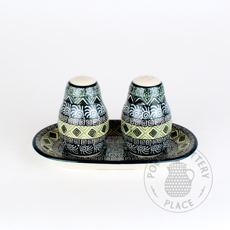 Salt & Pepper Set - Green Tiles on Green