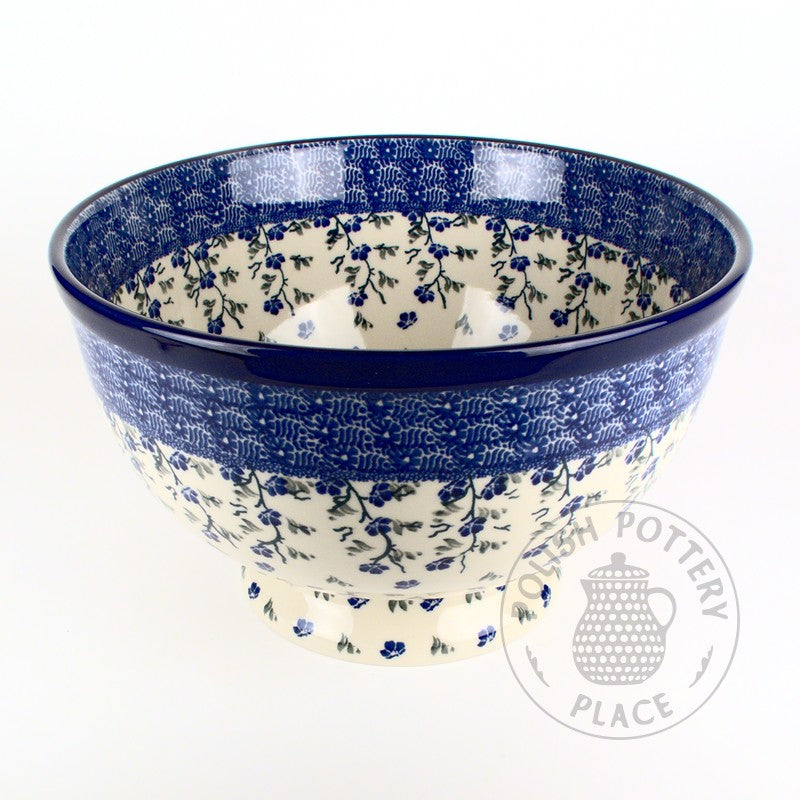 Footed Pedestal Bowl - Blue Flower Branches