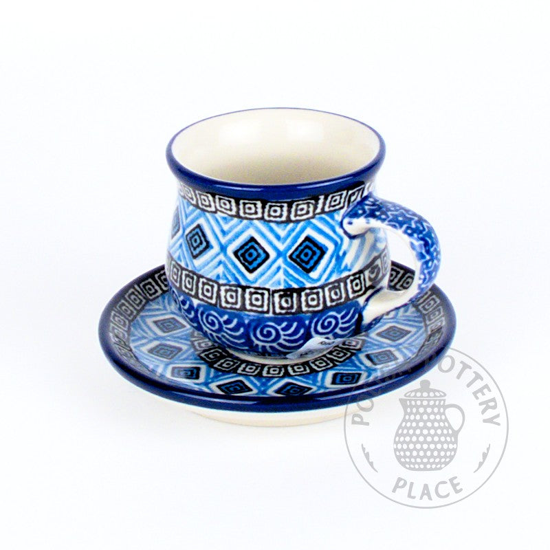 Demitasse Cup and Saucer - Turquoise Tiles On Blue