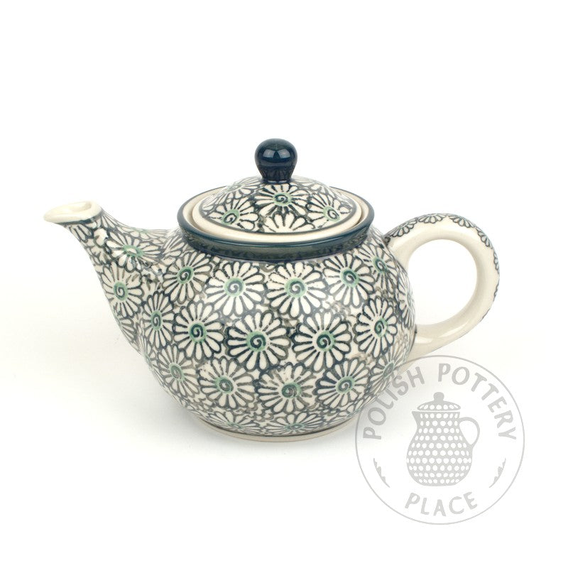 Round Teapot - 30 oz - Green Daisies