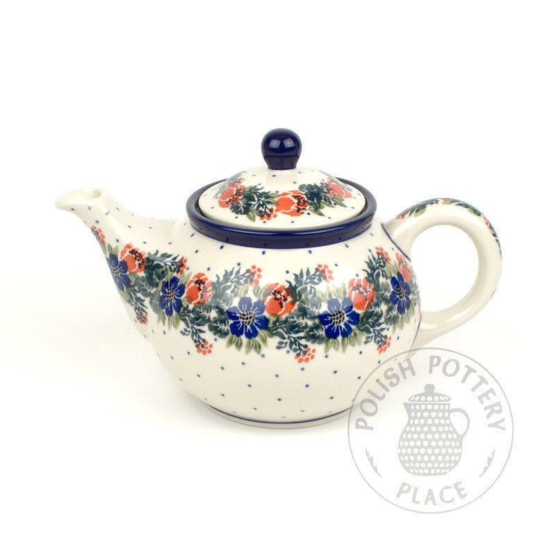 Round Teapot - 30 oz - Poppy Wreath