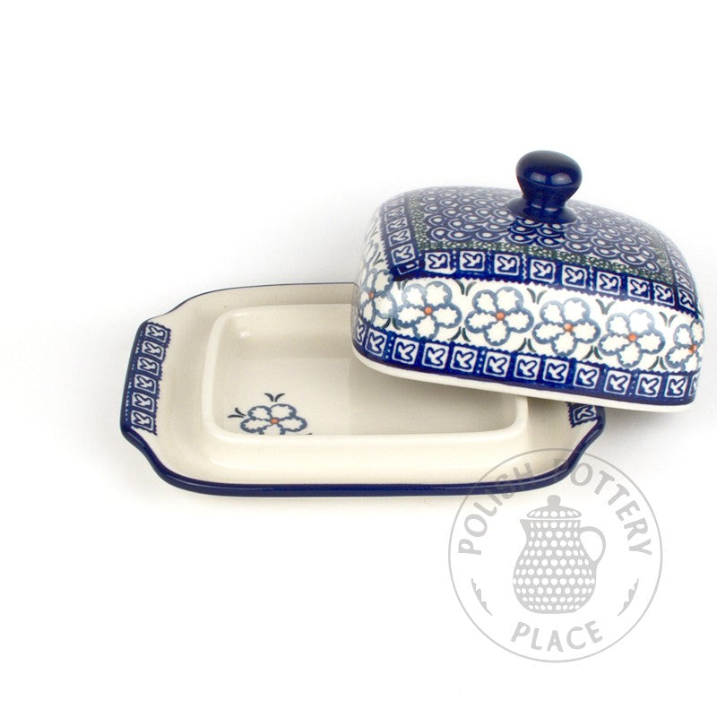 Large Butter Dish - Denim Flowers