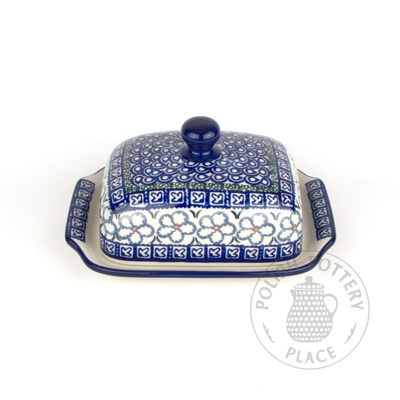 Large Butter Dish - Denim Flowers