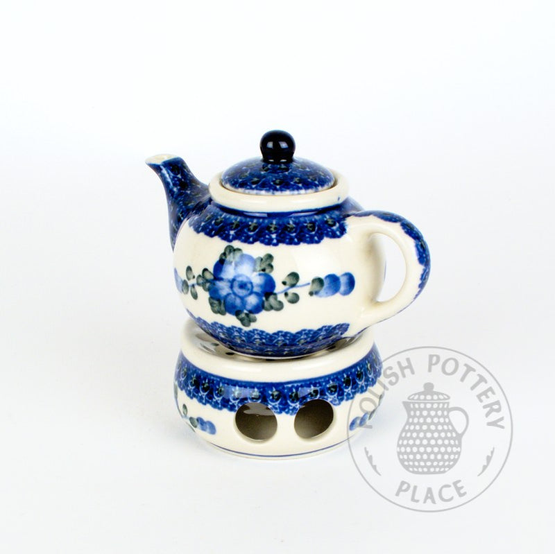 Mini Teapot & Warmer - Large Blue Flowers