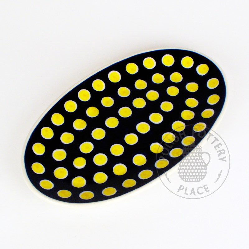 Oval Platter - 8" - Yellow Polka Dots