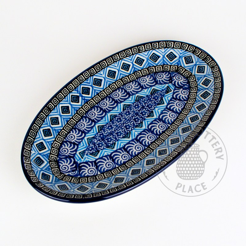 Oval Platter - 8" - Turquoise Tiles on Blue
