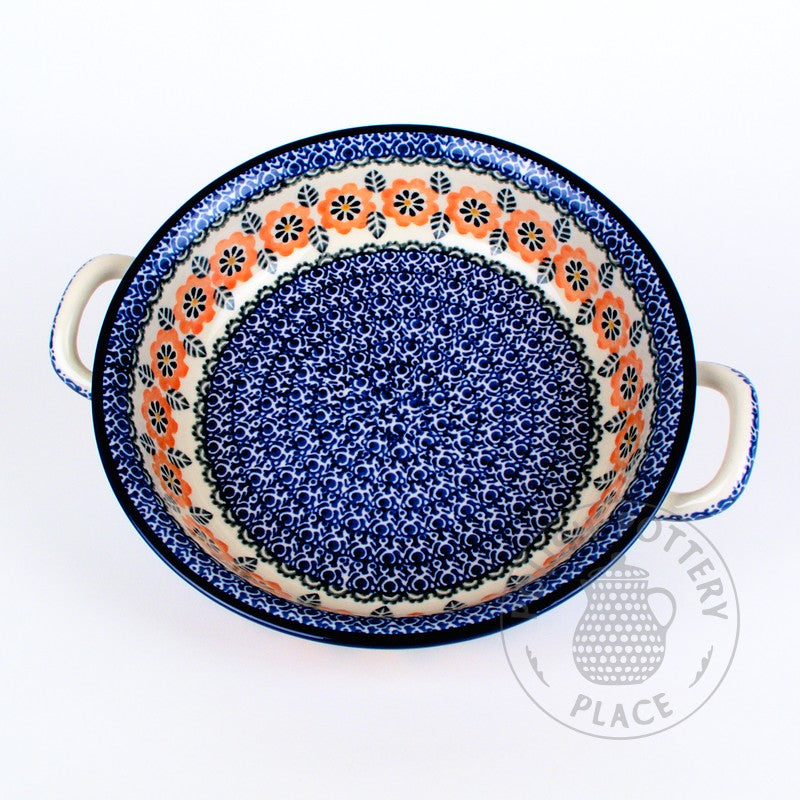 Small Round Baker with Handles - Coral Flower Ring