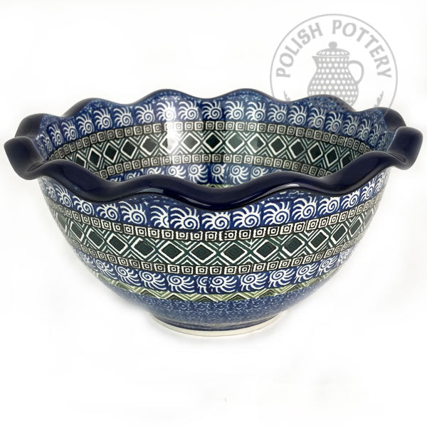 Fluted Bowl - Blue with Green Tiles