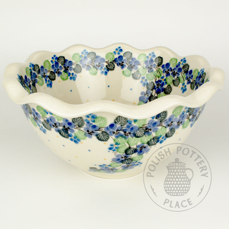 Fluted Bowl - Blue Pansies