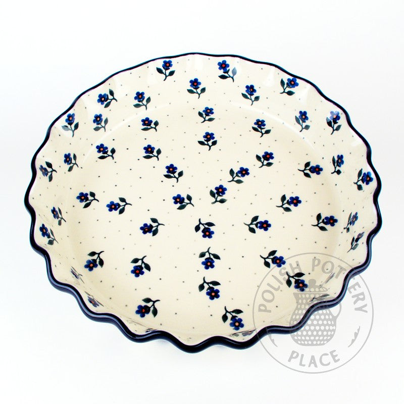 Pie Dish - Blue Flowers on White