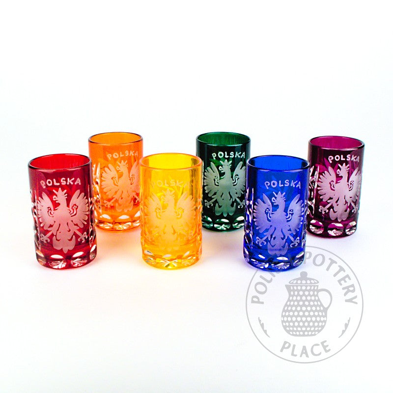 Set of 6 Shot Glasses - Multi-Colored Star Eagle Design