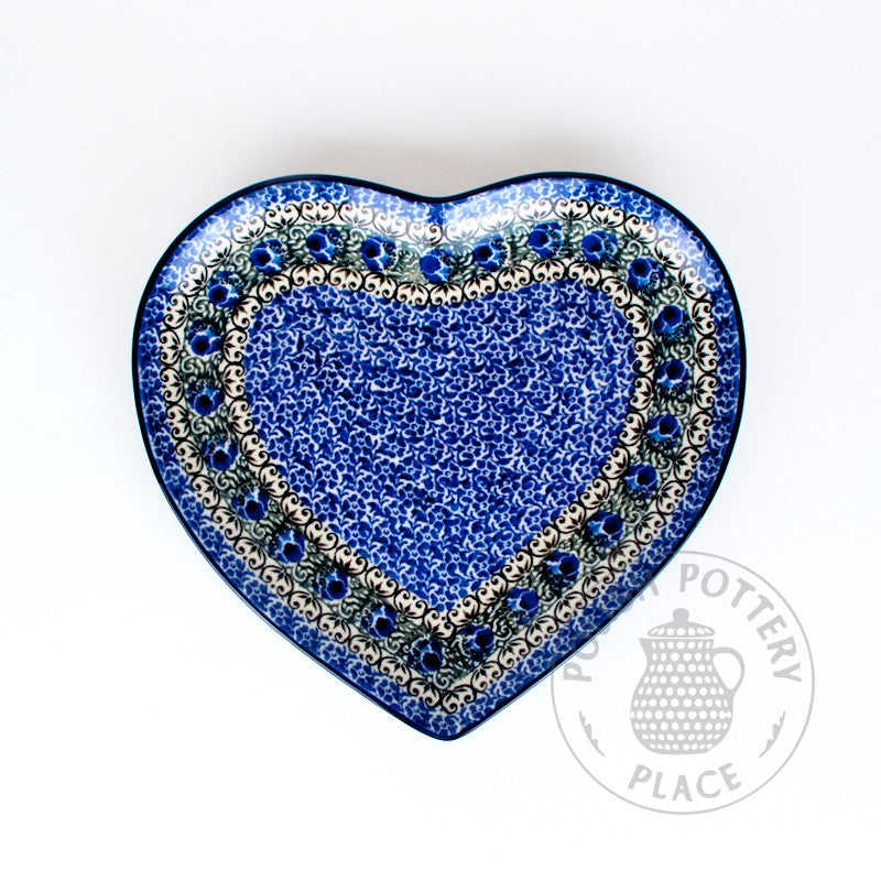 Large Heart Plate - Blue Poppies