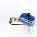 Small Butter Dish - Turquoise Tiles on Blue