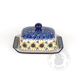Small Butter Dish - Blue Leaf Sunflowers UNIKAT