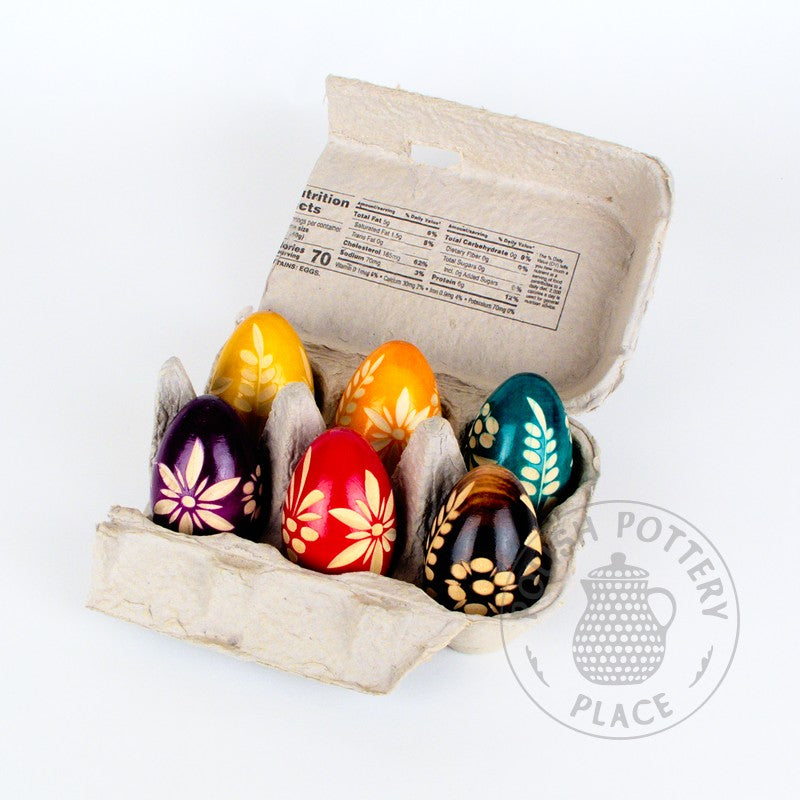 Half Dozen Hand-Carved Wooden Eggs Set