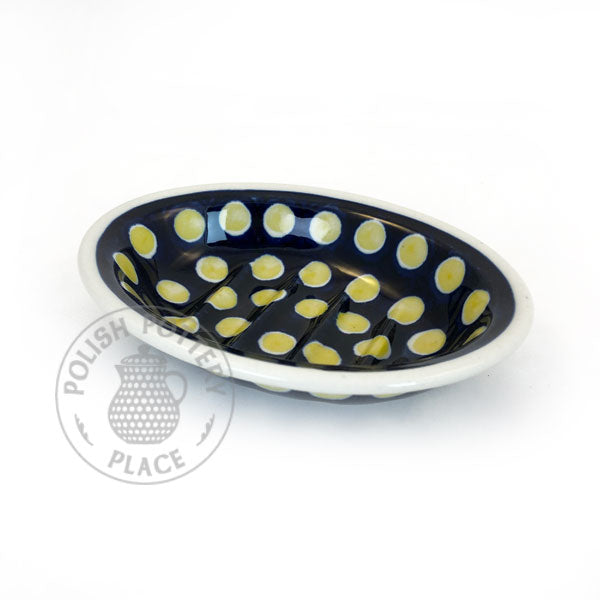 Oval Soap Dish - Yellow Polka Dots