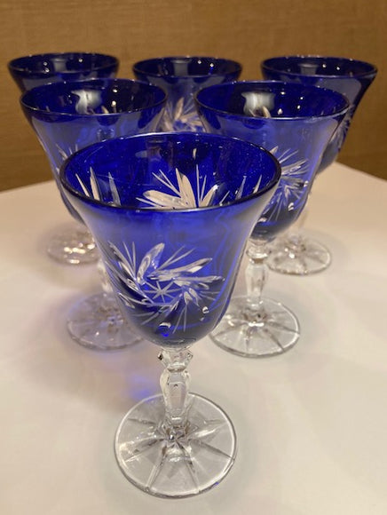 Set of Six Crystal Cordial Glasses - Cobalt