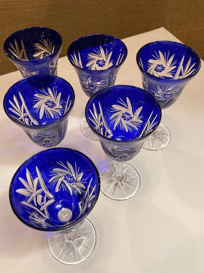 Set of Six Crystal Cordial Glasses - Cobalt