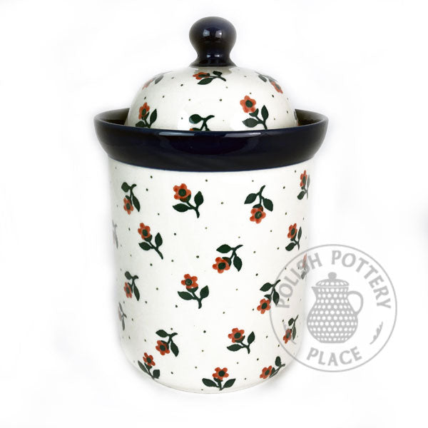 Classic Canister - 8" - Coral Flowers on White