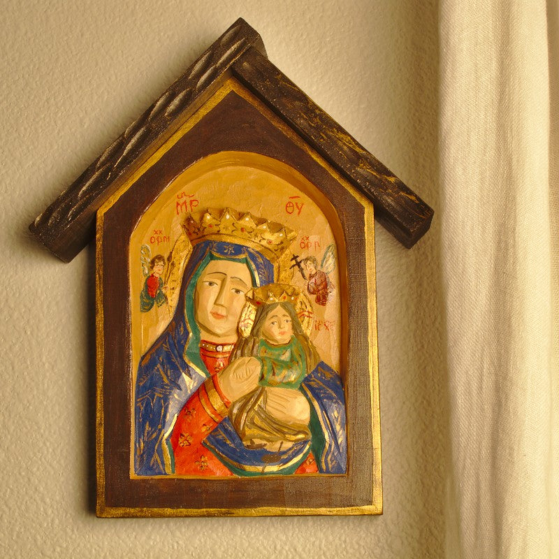 Seated Madonna and Child Painted Icon