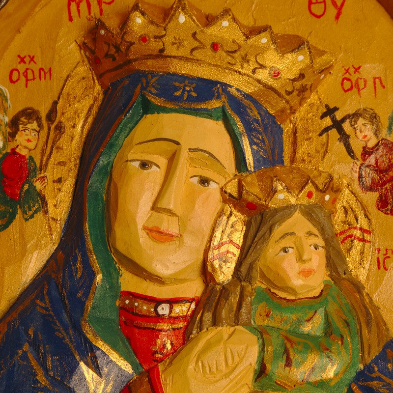 Seated Madonna and Child Painted Icon