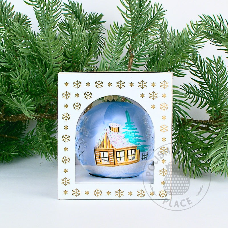 Small Polish Glass Ornament - Marbled Ice Blue - Cabin & Lodge
