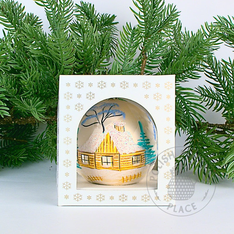 Small Polish Glass Ornament - Marbled Pearl - Lodge & Cabin