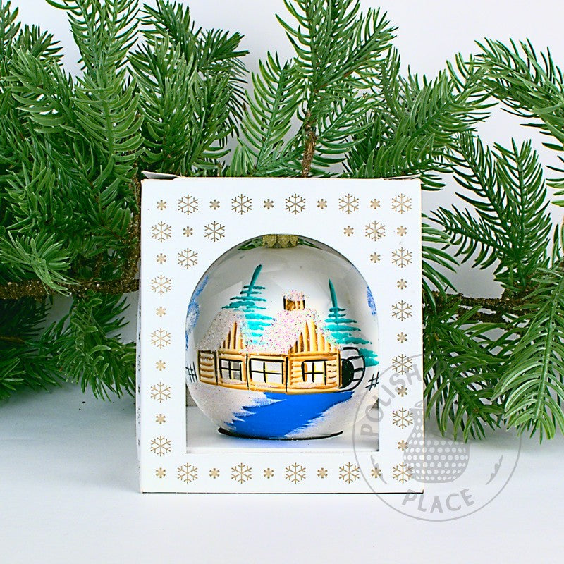 Small Polish Glass Ornament - Marbled Pearl - Watermill & Cabin